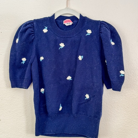 kate spade Sweaters - Kate Spade Blue Crew Neck Sweater with Puffed Sleeves
